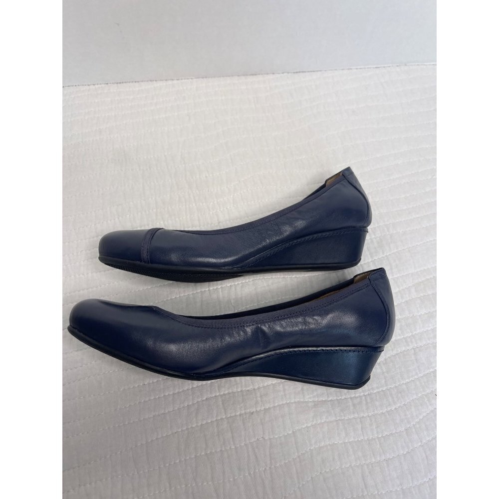 Easyspirit Womens Wedge Slip-On Leather Comfort Heels SZ 8.5W Navy Blue - Picture 3 of 11
